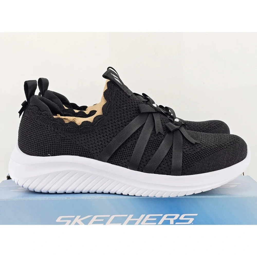 Skechers Ultra Flex 3.0 Sweet Ties Kids 4.5 Black Slip On Sneakers -New